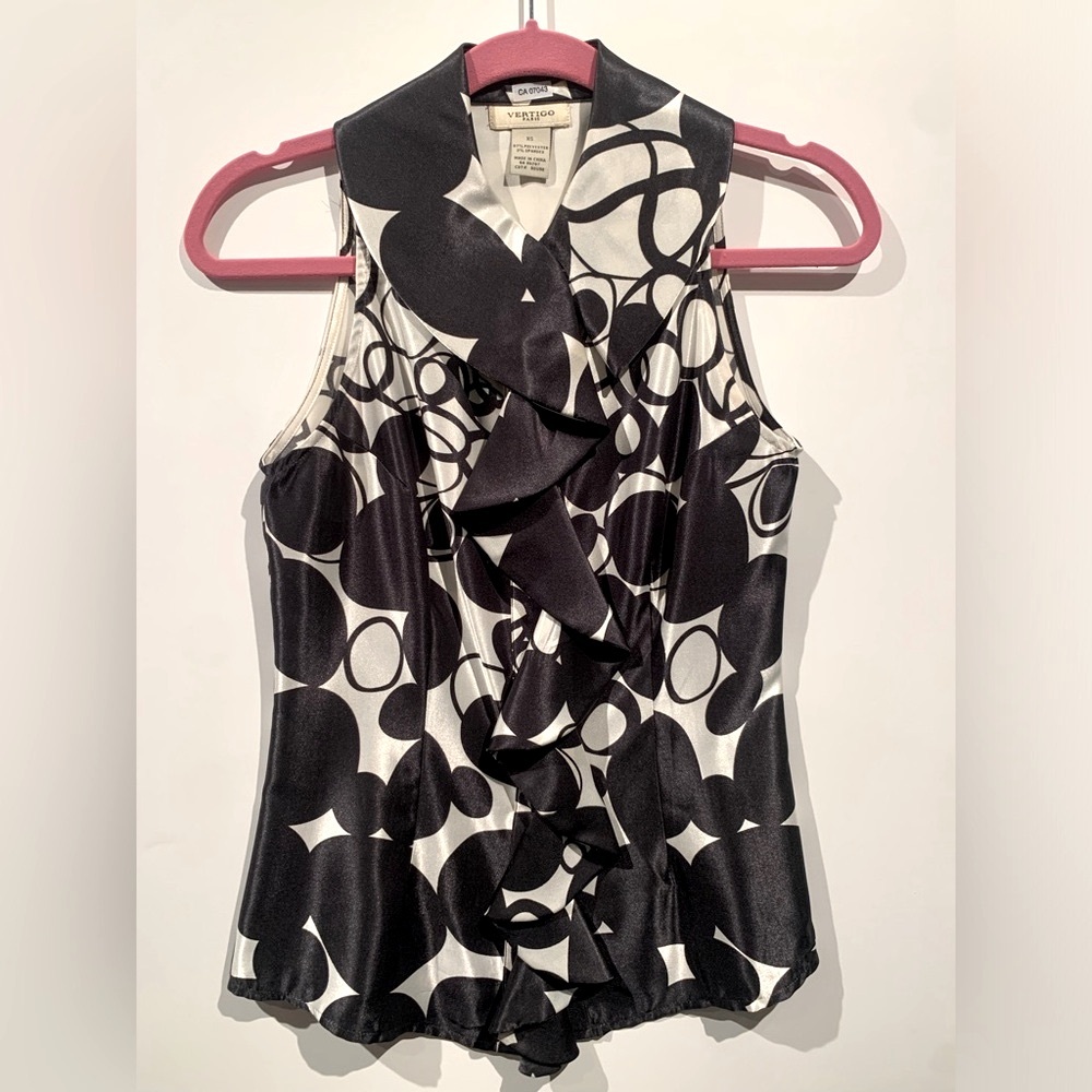 Vertigo Paris Abstract Polka Dot Button Down B&W Tank Top (US XS)